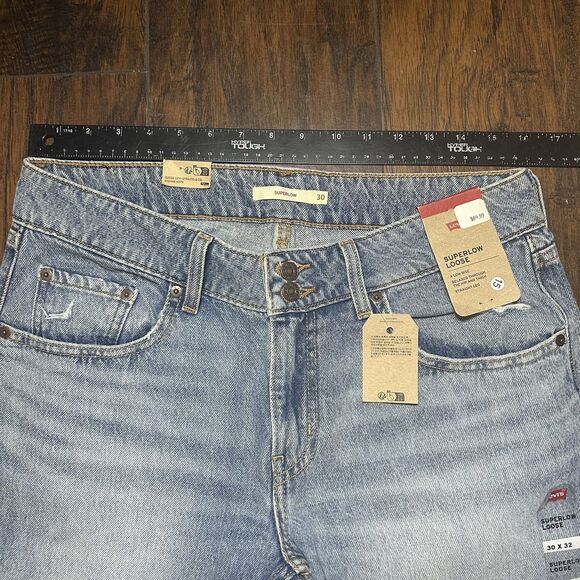 Levi’s Superlow Loose Wide Leg Distressed Rip Blue Jeans Women’s Size 30 NWT - Picture 10 of 16